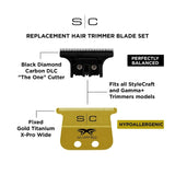 StyleCraft Fixed Gold Titanium X-Pro Wide Replacement Trimmer Blade w/ Black Diamond DLC The One Cutter Set SC527GB