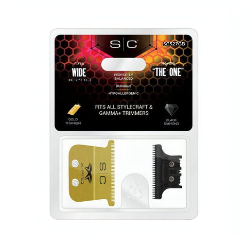 StyleCraft Fixed X-PRO Gold Titanium Replacement Trimmer Blade w/ Black Diamond Carbon DLC Deep Tooth Cutter Set SC523GB