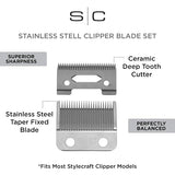 StyleCraft Replacement Stainless Steel Fixed Taper Clipper Blade w/ Ceramic Moving Set (SC543S)