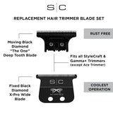 StyleCraft Black Diamond X-Pro Wide Fixed Blade & Black DLC "The One Cutter Trimmer Replacement Blade Set (SC536B)