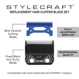 StyleCraft Black DLC Echo Clipper Blade & Blue Ceramic Cutter (SC554B)