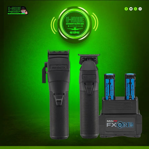 EXCLUSIVE BaBylissPRO FXONE BlackFX Clipper & Trimmer Bundle (FX1CTMBTO) + 2 BATTERIES AND CHARGER