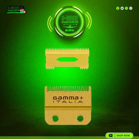 Gamma+ Fixed Gold Titanium Fade Replacement Clipper Blade w/ Moving Gold Titanium Slim Tooth Cutter Set (GP521G)