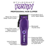 StyleCraft Reign EON Digital Brushless Motor Cordless Clipper - Purple (SC620P)