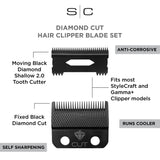 StyleCraft Diamond Cut Fixed Clipper Blade w/ Shallow 2.0 Moving Cutter Set (SC540B)