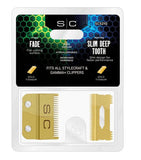 StyleCraft Fixed Gold Titanium Fade Replacement Clipper Blade w/ Gold Titanium Moving Slim Deep Tooth Cutter Set (SC521G)