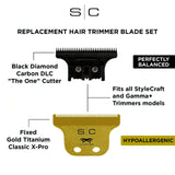 StyleCraft Fixed Gold Titanium Classic X-Pro Trimmer Blade + Black Diamond Carbon DLC The One Cutter Set (SC529GB)